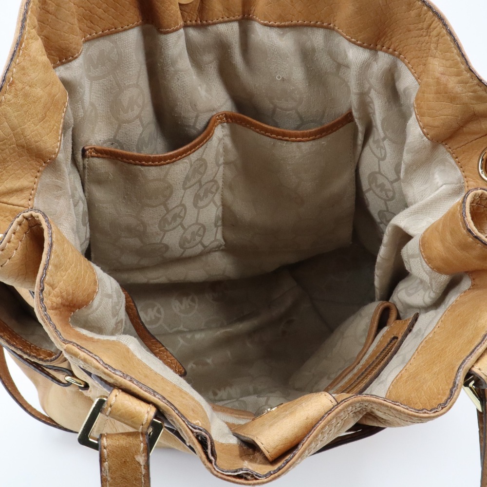 Michael Kors Tote Bag Large Tan Leather Python Embossed Gold Buckle Satchel - Picture 10 of 13